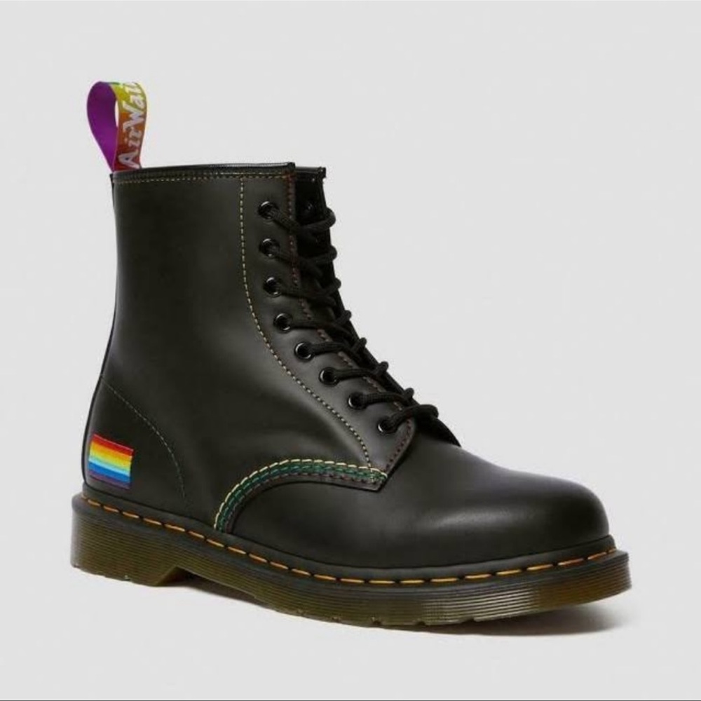 Dr. Martens Black Combat Boots with Rainbow Detail